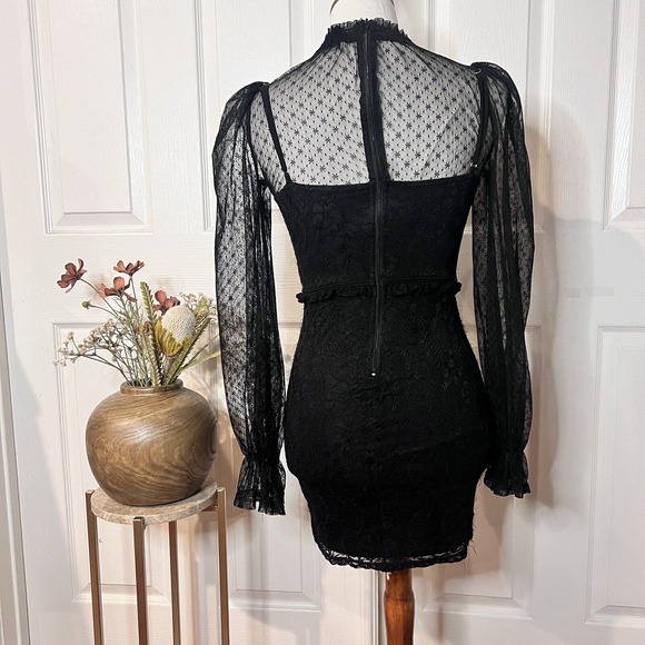 Windsor Womens Black Sheer High Neck Corset Bodycon Dress Sz XS Witchy Victorian - Picture 2 of 11
